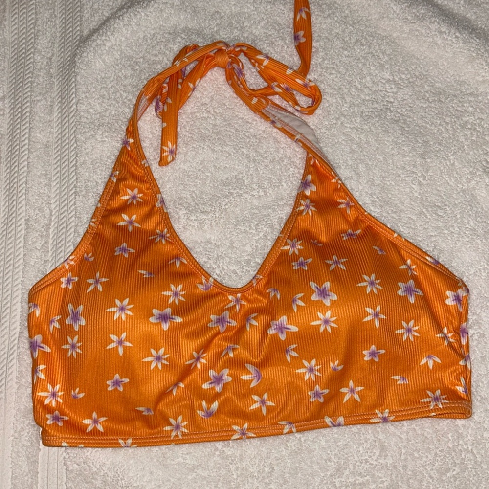 Orange halter tie bikini top